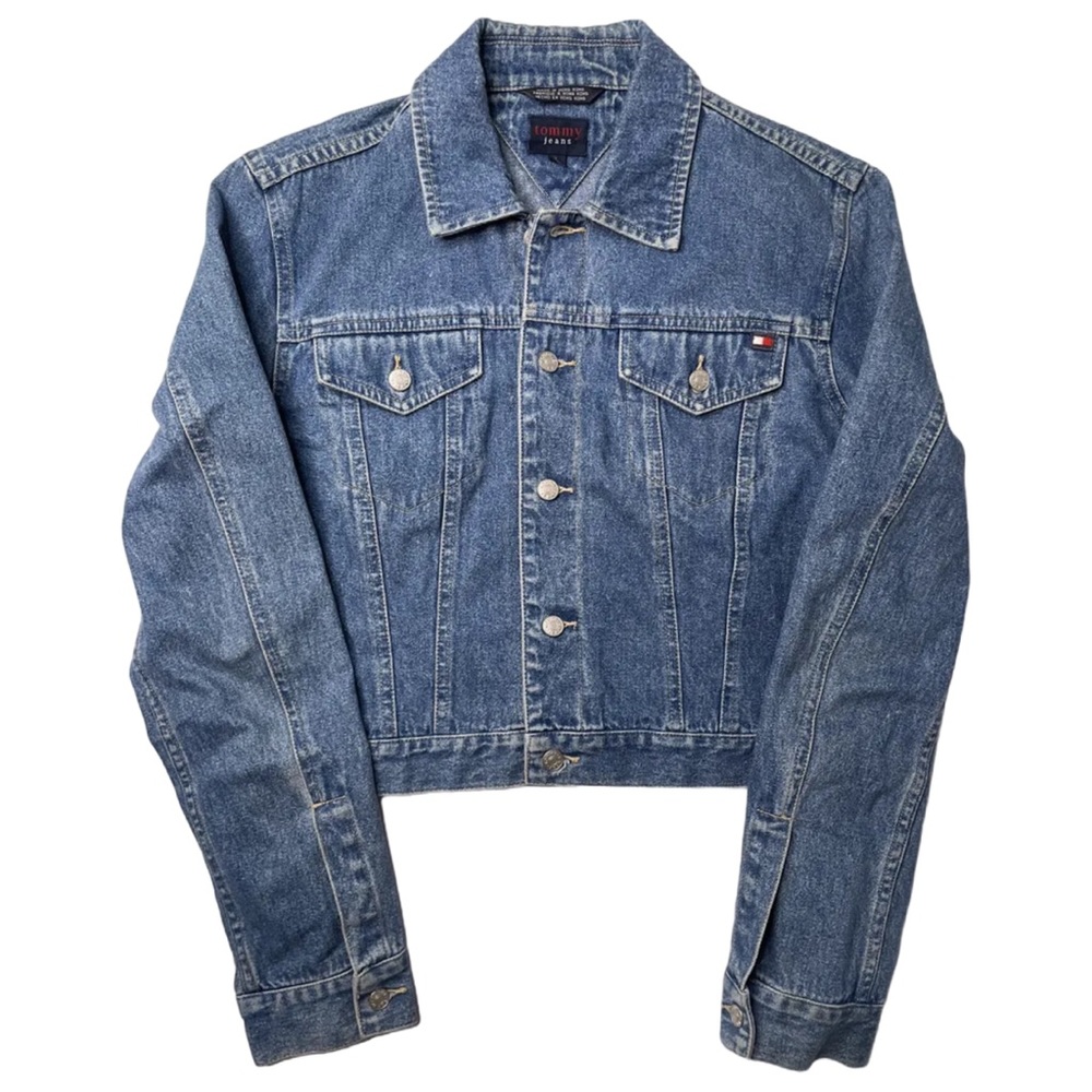 Vintage Y2K Tommy Hilfiger Cropped Medium Wash Denim Jacket Size M